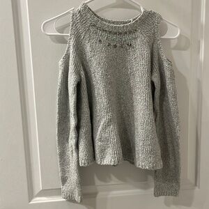 Gray open shoulder beaded kids sweater